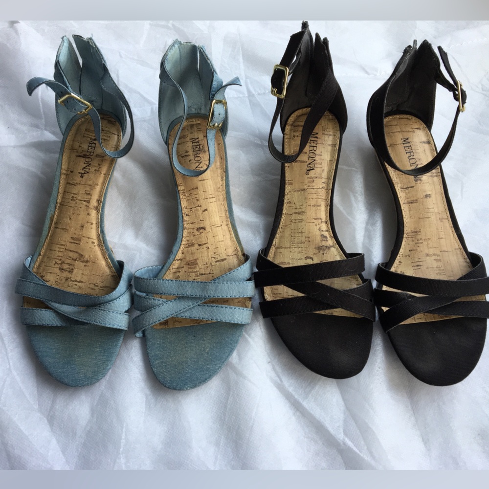 5/$20 2/$15 Bundle Of Two Pair Of Sandals Denim Blue & Black